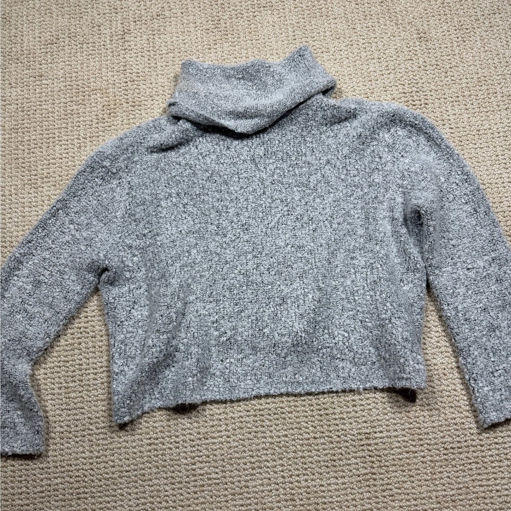Mi Ami by Francescas Sweater Womens Small Gray‎ Sherpa Turtleneck Crop Pullover